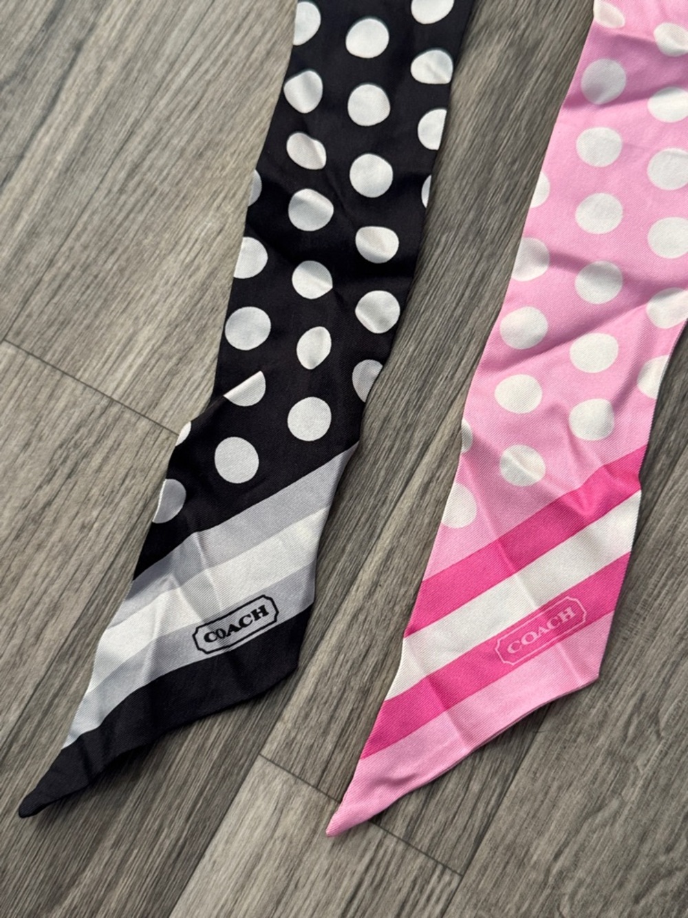 Coach polka dot silk skinny scarf bundle of 2 - Picture 3 of 8